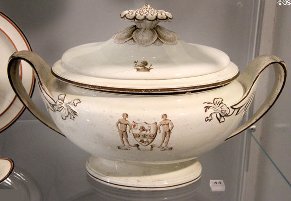 Queen's Ware soup tureen with armorial crest (c1790) by Wedgwood at World of Wedgwood. Barlaston, Stoke, England.