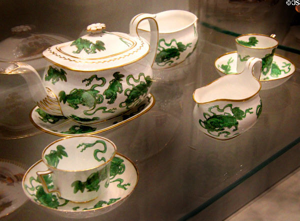 Wedgwood Chinese Tigers in Green tea service (c1813) at World of Wedgwood. Barlaston, Stoke, England.