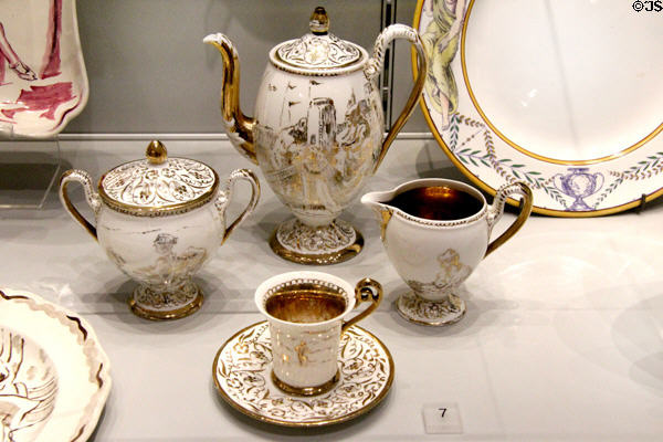 Wedgwood hand-painted bone china coffee set in Empire shape (c1900) by Thérèse Lessore Jr at World of Wedgwood. Barlaston, Stoke, England.