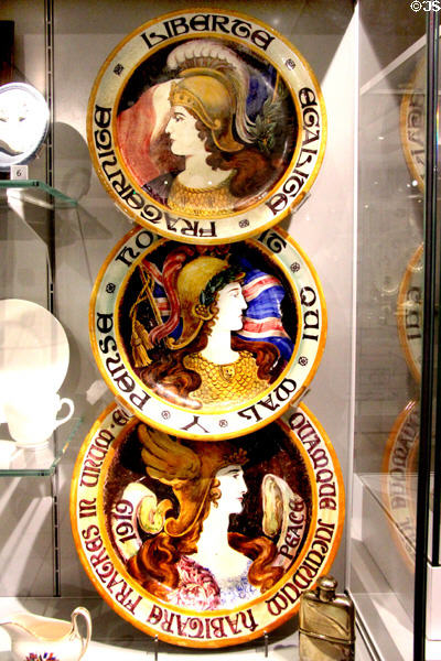 Hand painted plaques to mark end of WWI (1919) made by Wedgwood exclusively for Soane & Smith of London at World of Wedgwood. Barlaston, Stoke, England.