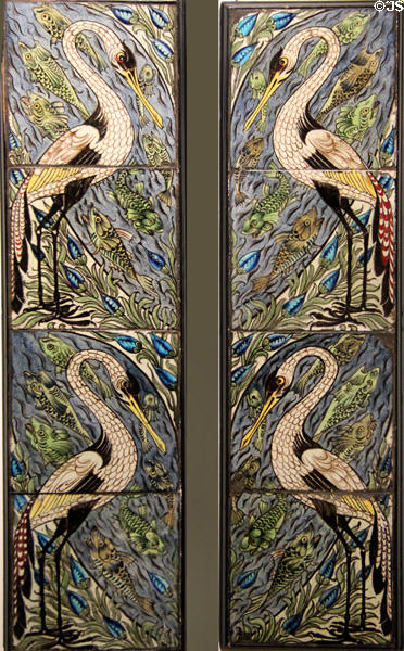 Heron & Fish tile panel (1872-1907) by William De Morgan in private collection. England.