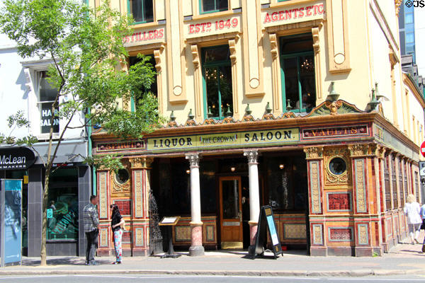 Front facade with decorations dating from c1885 of Crown Liquor Saloon. Belfast, Northern Ireland.