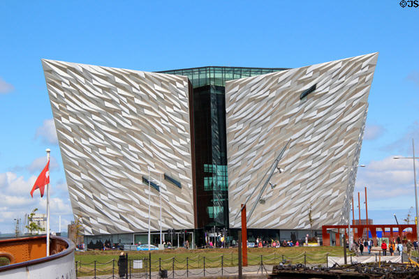 Titanic Belfast museum displays story of ship built on its site. Belfast, Northern Ireland.