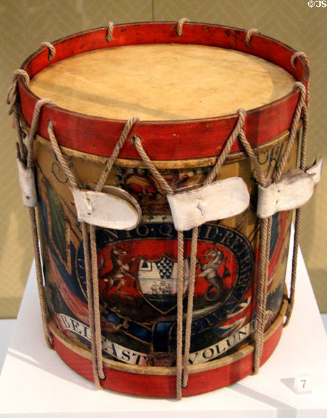 Drum of Belfast Yeomanry, a voluntary police force dating back to 1796, at Ulster Museum. Belfast, Northern Ireland.