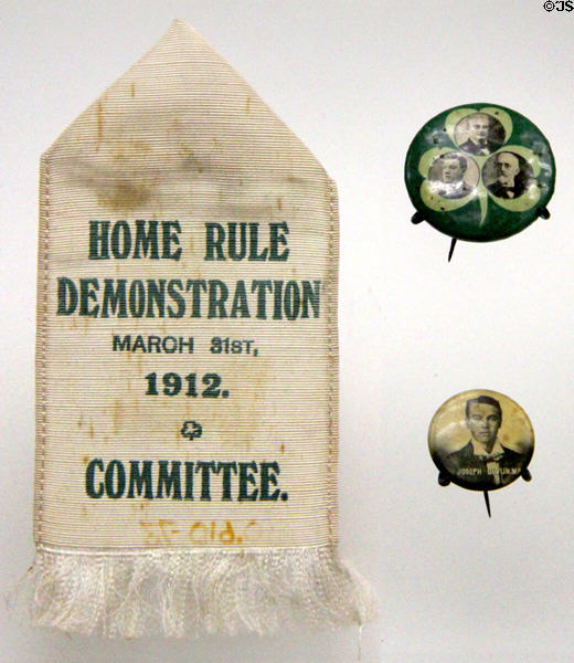 Pro-Home Rule badges (1912) at Ulster Museum. Belfast, Northern Ireland.