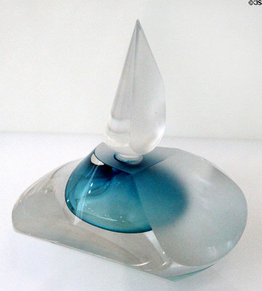 Carved glass perfume bottle (1987) by Katherine Hough at Ulster Museum. Belfast, Northern Ireland.