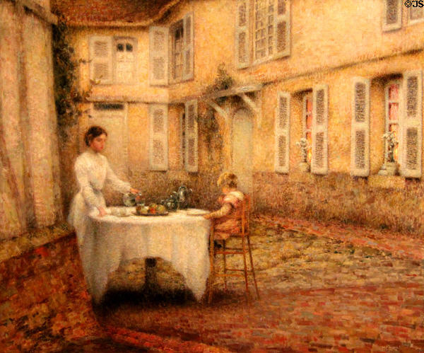 Le Gouter au Jardin painting (1903) by Henri le Sidaner at Ulster Museum. Belfast, Northern Ireland.