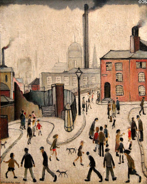 Street Scene painting (1947) by L.S. Lowry at Ulster Museum. Belfast, Northern Ireland.