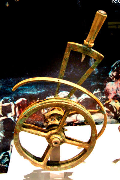 Engine telegraph parts from bridge salvaged from wreck of Titanic at Ulster Transport Museum. Belfast, Northern Ireland.