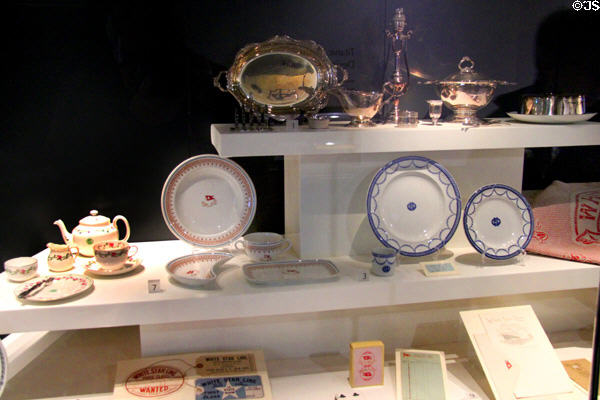 Titanic & Olympic silver & porcelain service pieces at Ulster Transport Museum. Belfast, Northern Ireland.