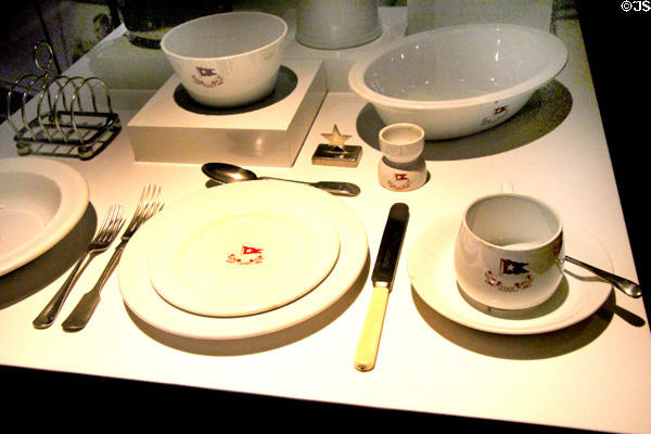 White Star line place setting at Ulster Transport Museum. Belfast, Northern Ireland.