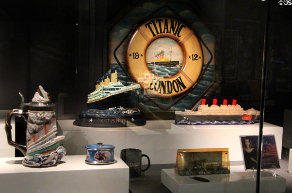 Titanic souvenir items at Ulster Transport Museum. Belfast, Northern Ireland.
