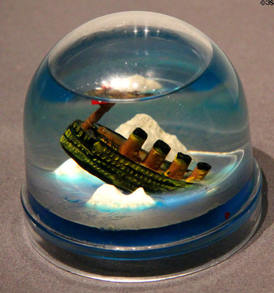 Souvenir sinking Titanic snow globe at Ulster Transport Museum. Belfast, Northern Ireland.