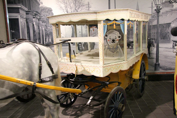 Horse-drawn ice-cream van (1889) at Ulster Transport Museum. Belfast, Northern Ireland.