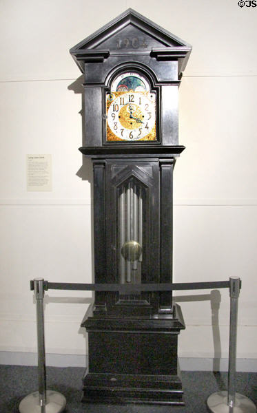 Long case clock (1904) by Spaulding & Co. of Chicago made of Irish bog oak at Ulster American Folk Park. Omagh, Northern Ireland.