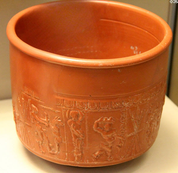 Samian Ware sculpted vase (1stC-2ndC CE) made in Gaul, imported to Roman Britain at British Museum. London, United Kingdom.