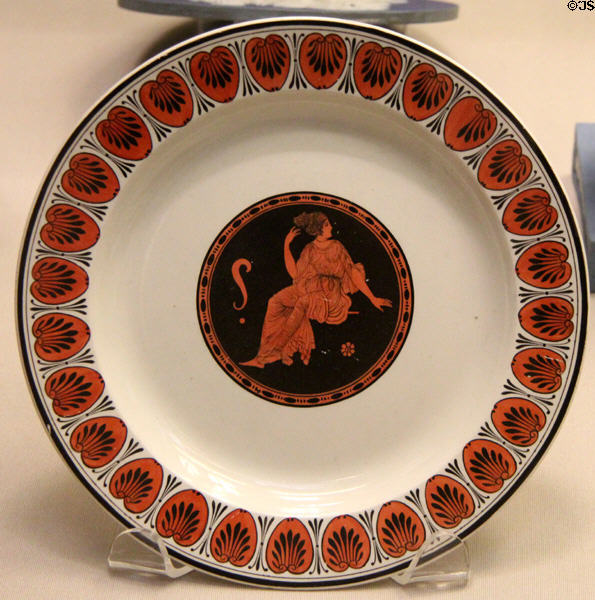 Wedgwood painted creamware plate with Aphrodite based on antique Greek water jar (1775-80) at British Museum. London, United Kingdom.