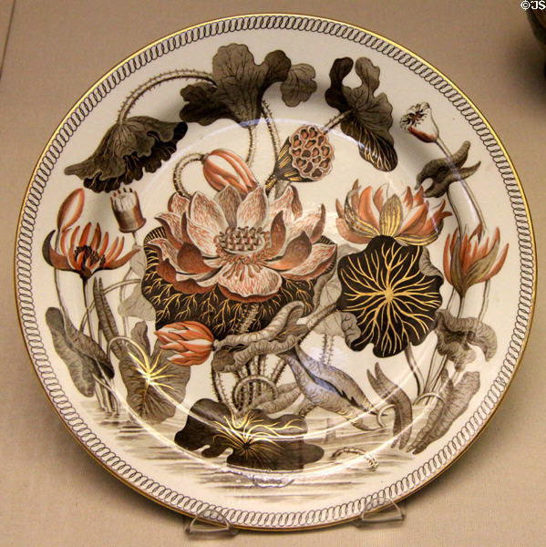 Wedgwood earthenware 'Brown Water Lily' pattern plate (c1820) at British Museum. London, United Kingdom.