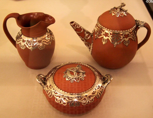 Wedgwood silver-mounted redware tea set (1839-43) by William Cumming & John Figg at British Museum. London, United Kingdom.
