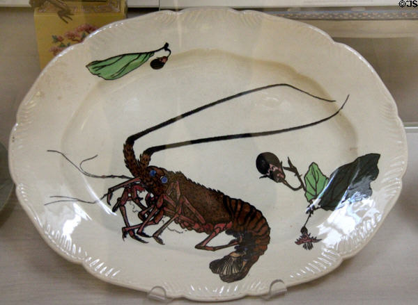 Porcelain Rousseau platter with lobster (1866-7) by Félix Bracquemond & made by Lebeuf & Millet et Cie of Creil, France at British Museum. London, United Kingdom.