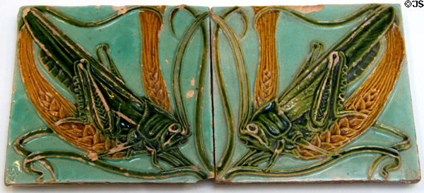 Earthenware tiles with grasshoppers & wheat ears (c1900) by Rafael Bordalo Pinheiro of Portugal at British Museum. London, United Kingdom.