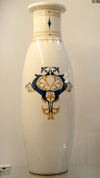 Earthenware vase (c1908-10) by Chris van der Hoef & made by Tegel-en Fayencefabriek Amphora near Leiden at British Museum. London, United Kingdom.
