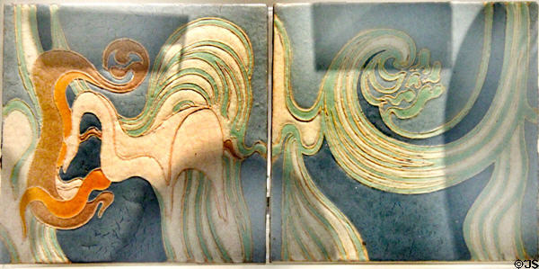 Earthenware tiles (1903-7) attrib. Addison B. Le Boutillier for Grueby Pottery of Boston at British Museum. London, United Kingdom.