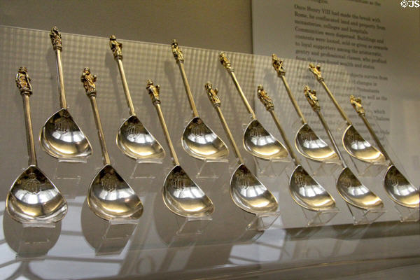 Set of Apostle silver spoons (1536-7) made in London at British Museum. London, United Kingdom.