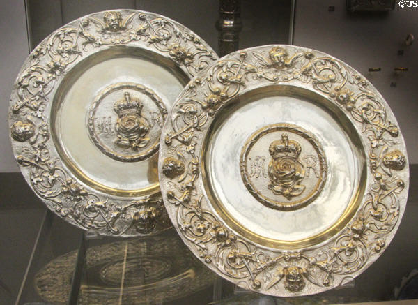 William III & Queen Mary II silver gilt salvers (c1689) by George Garthorne of London at British Museum. London, United Kingdom.