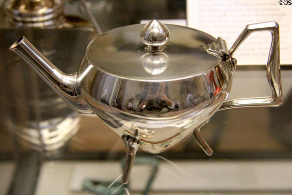 Electroplate teapot (1879) by Christopher Dresser made by James Dixon & Sons of Sheffield, England at British Museum. London, United Kingdom.