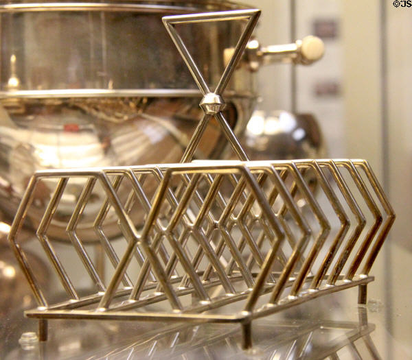 Electroplate toast rack (1881) by Christopher Dresser made by James Dixon & Sons of Sheffield, England at British Museum. London, United Kingdom.