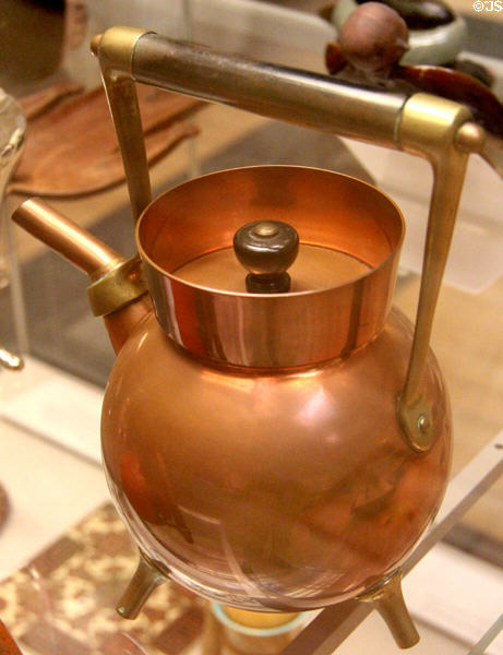 Brass & copper kettle (c1885) by Christopher Dresser for Benham & Froud of London at British Museum. London, United Kingdom.