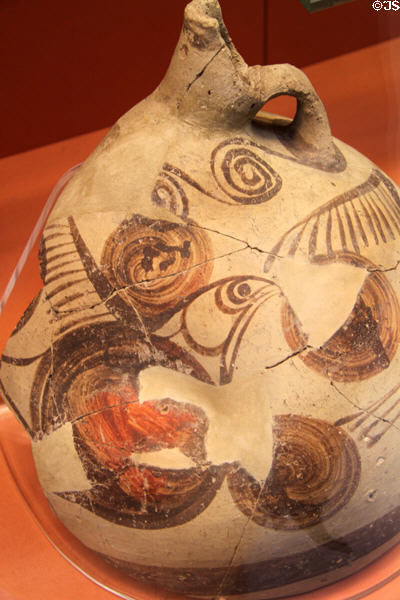 Imported Cycladic terracotta painted Melian bird vase fragment (1700-1550 BCE) found at Minoan temple of Knossos at British Museum. London, United Kingdom.