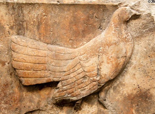 Relief wild fowl from stone frieze (c470-460 BCE) from Xanthos in Antalya at British Museum. London, United Kingdom.