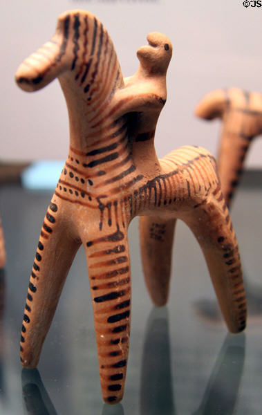 Terracotta horse & rider (580-550 BCE) made in Boeotia at British Museum. London, United Kingdom.