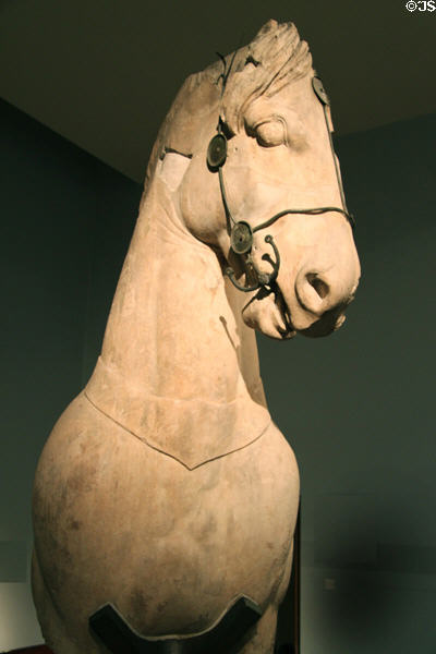 Horse detail of Chariot Group from Mausoleum at Halikarnassos (c350 BCE) Bodrum, Turkey at British Museum. London, United Kingdom.