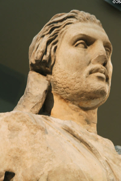 Detail of head of Mausollos from Mausoleum at Halikarnassos (c350 BCE) Bodrum, Turkey at British Museum. London, United Kingdom.