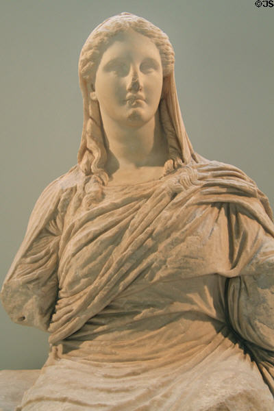 Marble statue of Demeter (350-330 BCE) found in sanctuary of Demeter at Knidos at British Museum. London, United Kingdom.