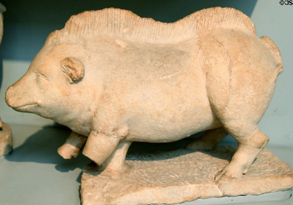 Marble statue of pig (350-330 BCE) found in sanctuary of Demeter at Knidos at British Museum. London, United Kingdom.