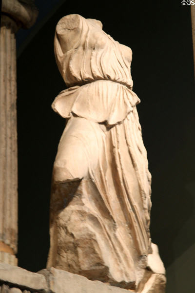 Sculpture of a draped Nereid on Nereid Monument (390 BCE-380 BCE) at British Museum. London, United Kingdom.
