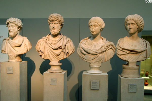 Collection of Roman busts at British Museum. London, United Kingdom.