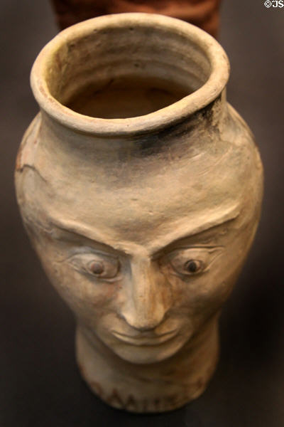 Terracotta face-pot dedicated to Mercury found in Lincoln at British Museum. London, United Kingdom.