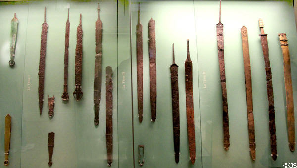 Collection of Celtic culture iron swords (800-600 BCE) from Hallstatt, Austria at British Museum. London, United Kingdom.