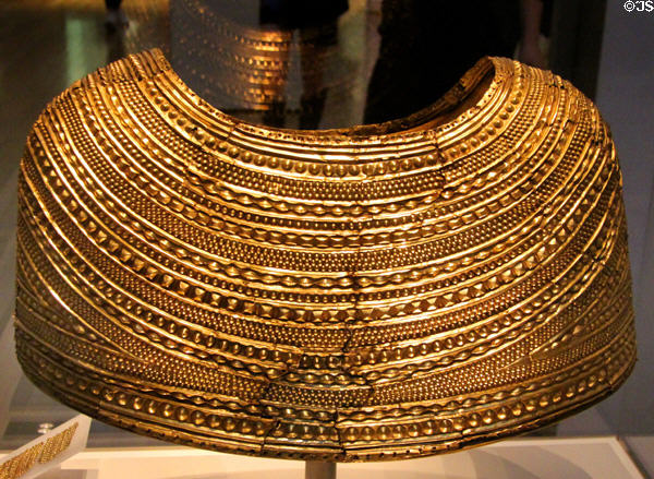 Celtic culture gold cape (c1900-1600 BCE) found Mold, Flintshire, Wales at British Museum. London, United Kingdom.