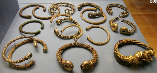 Hoard of Celtic torcs (earlier than 100 BCE) found buried at Snettisham, Norfolk now at British Museum. London, United Kingdom.
