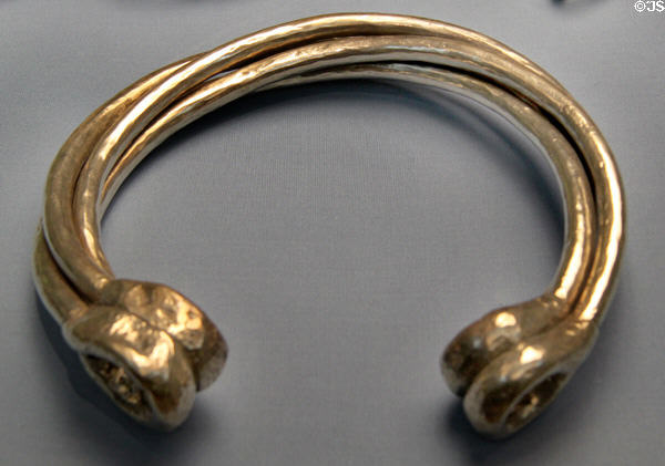 Electrum (natural alloy of gold & silver) Celtic torc weighing over 2kg (100 BCE) found buried at Snettisham, Norfolk now at British Museum. London, United Kingdom.