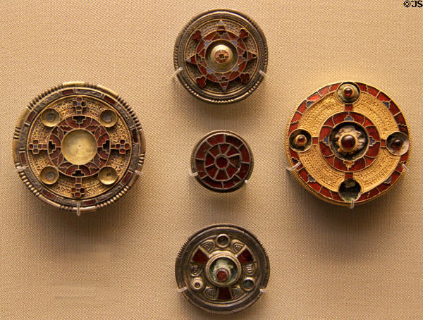Celtic silver disk brooches (late 6thC) from Kent at British Museum. London, United Kingdom.