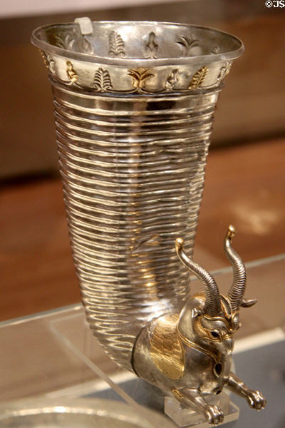 Persian empire silver wine pourer in form of winged griffin (mid 6th-5thC BCE) possibly from Altintepe near Erzincan, Turkey at British Museum. London, United Kingdom.