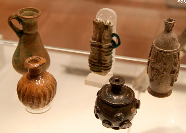Sasanian Empire glass perfume & cosmetic jars (early CE) at British Museum. London, United Kingdom.
