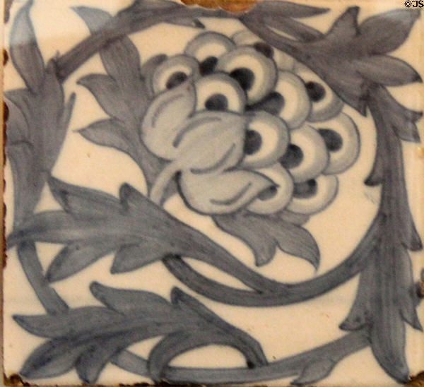 Artichoke ceramic tile (1870s) by William Morris or William De Morgan at Morris Gallery. London, United Kingdom.